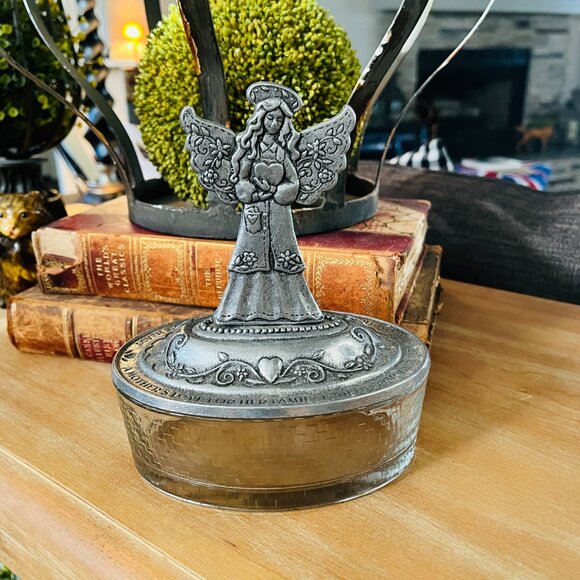 Vintage Pewter and Glass Angel Candy Dish - Picture 8 of 14